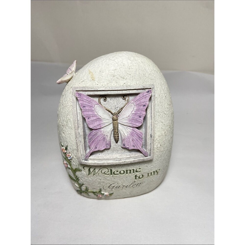 GANZ White Garden Welcome Stone with Purple Butterfly Key Hider